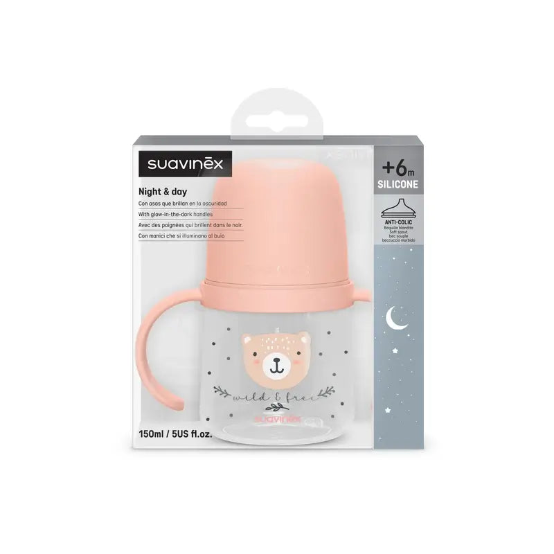 Suavinex Biberon Notte & Giorno +6 Mesi Wild&Free Rosa, 150 ml