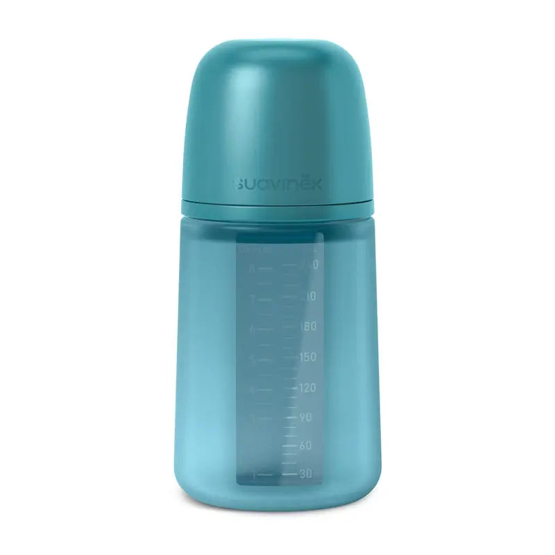 Suavinex Bottiglia in silicone 240 Ml, flusso medio (M), +3 mesi, Oceano profondo