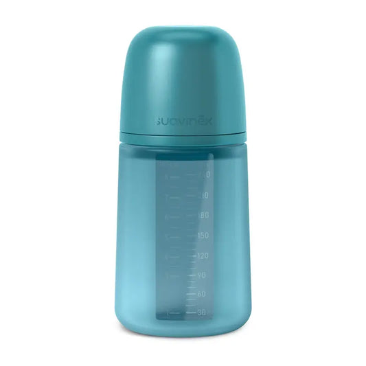 Suavinex Bottiglia in silicone 240 Ml, flusso medio (M), +3 mesi, Oceano profondo