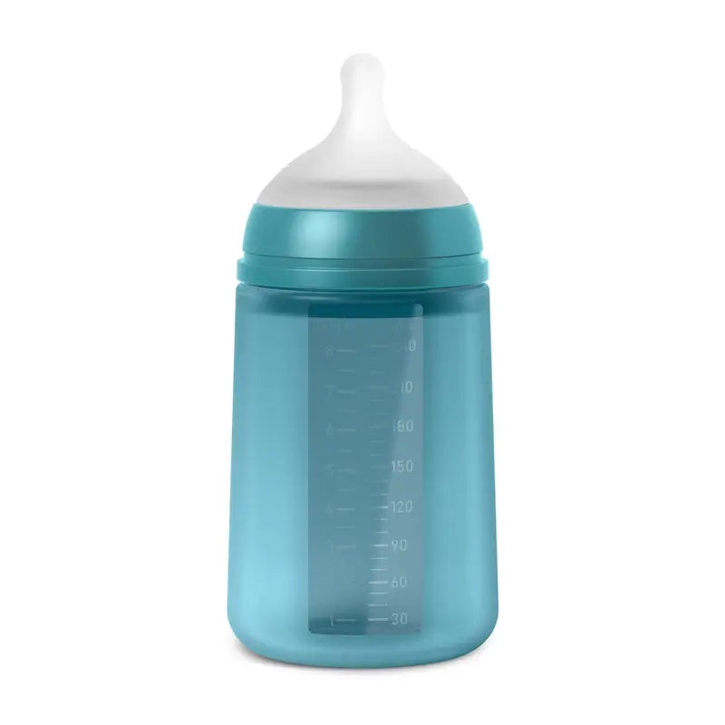 Suavinex Bottiglia in silicone 240 Ml, flusso medio (M), +3 mesi, Oceano profondo