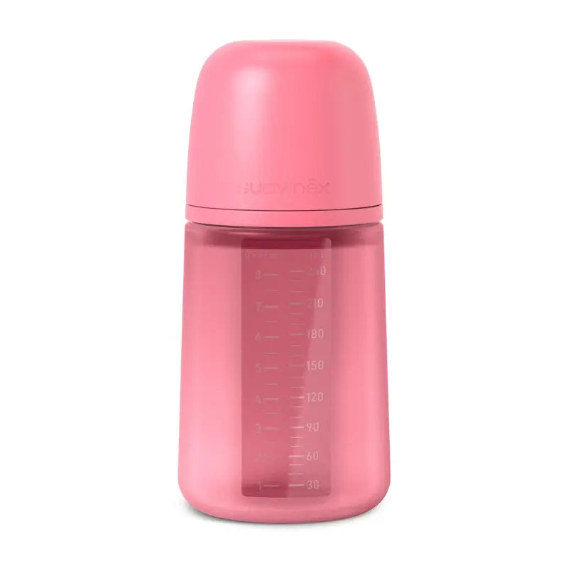 Suavinex Biberon in silicone 240 Ml, flusso medio (M), +3 mesi, fucsia