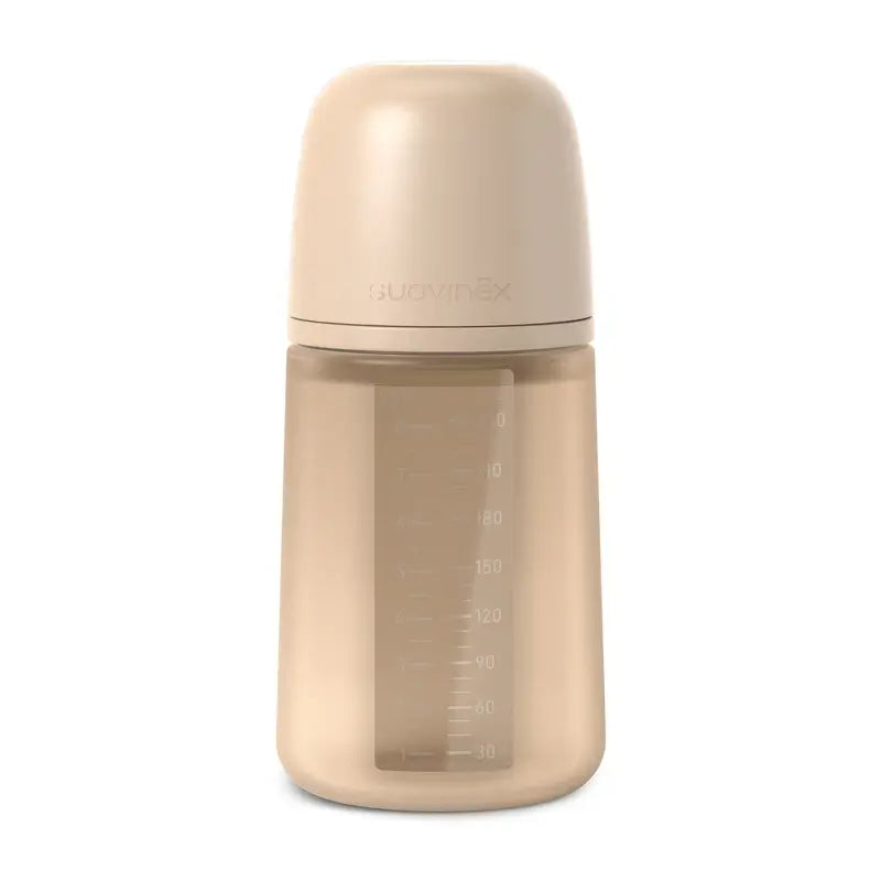 Suavinex Bottiglia in silicone 240 Ml, flusso medio (M), +3 mesi, Irish Cream