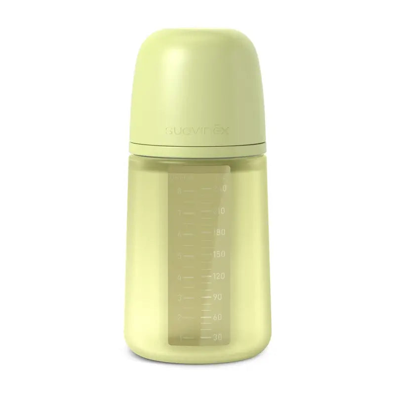 Suavinex Bottiglia in silicone 240 Ml, flusso medio (M), +3 mesi, Lime