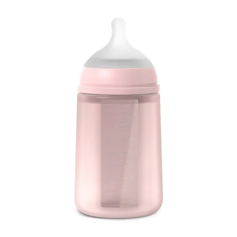 Suavinex Bottiglia in silicone 240 Ml, flusso medio (M), +3 mesi, acqua di rose