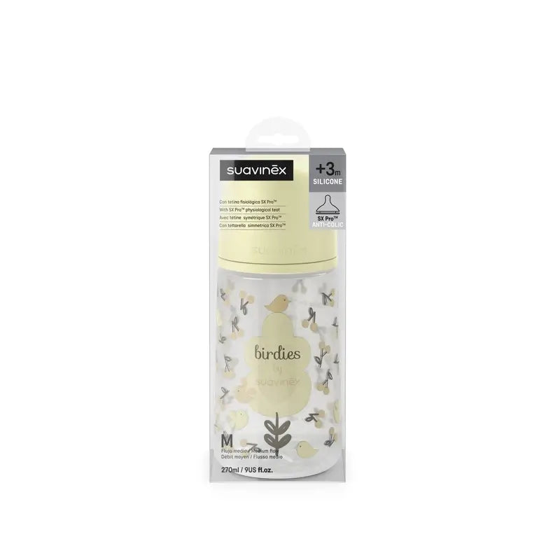 Suavinex Tettarella per biberon Sx Pro a flusso medio (M) +3 mesi Birdies Beige, 270 ml