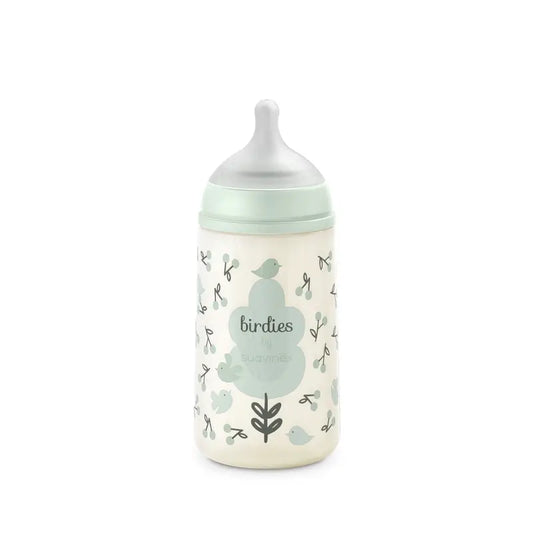 Suavinex Biberon Sx Pro Flusso Medio (M) +3 Mesi Verde Birdies, 270 ml