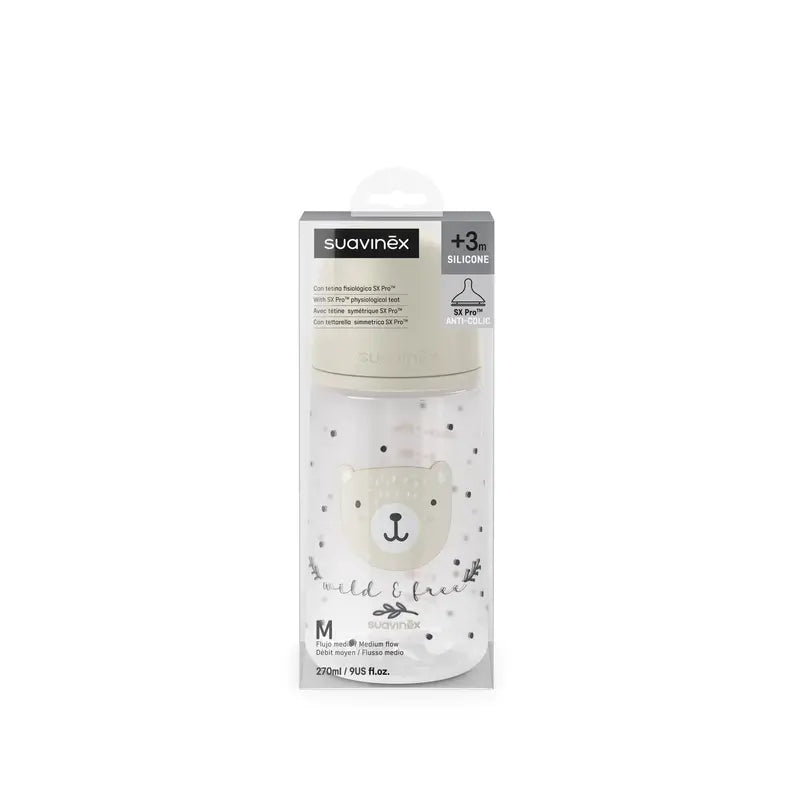 Suavinex Tettarella per biberon Sx Pro a flusso medio (M) +3 mesi Wild&Free Beige, 270 ml
