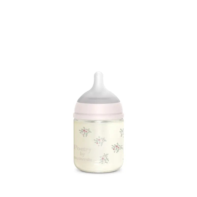 Suavinex Biberon in vetro 120 Ml, flusso lento (S), +0 mesi, rosa poesia