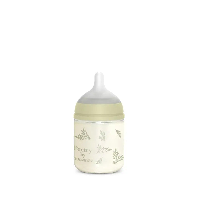 Suavinex Bottiglia di vetro 120 Ml, Flusso lento (S), +0 mesi, Poesia verde