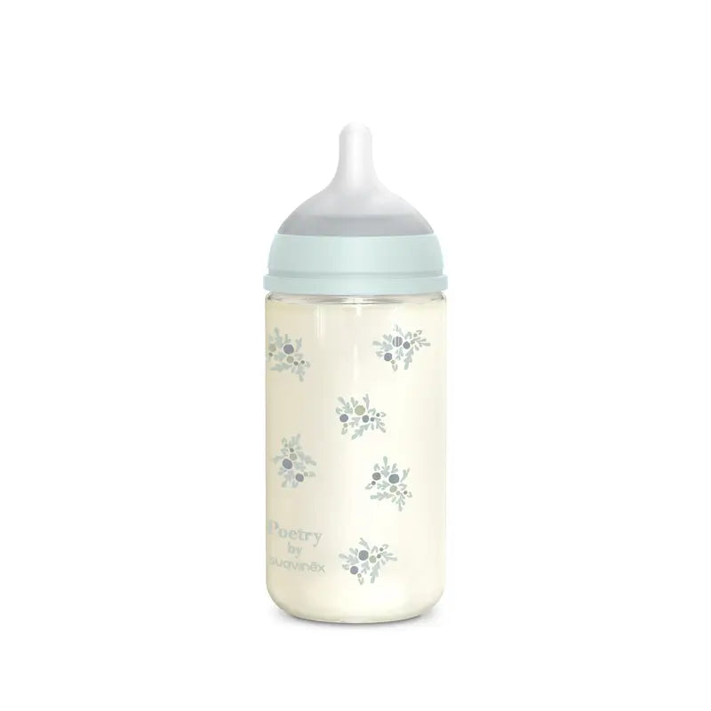 Suavinex Biberon in vetro 240 Ml, flusso medio (M), +3 mesi, Poesia Blu