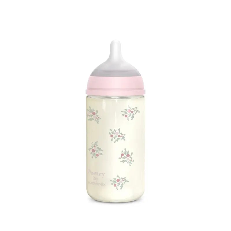 Suavinex Biberon in vetro 240 Ml, flusso medio (M), +3 mesi, Rosa Poesia