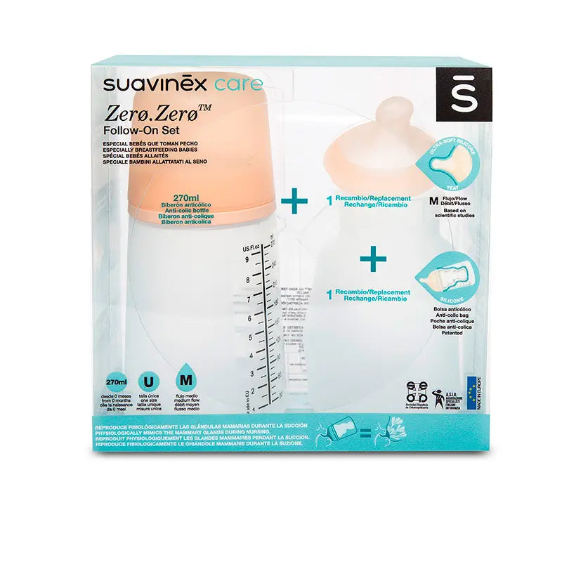 Suavinex Zero-Zero Set di flaconi 270 Ml, flusso medio