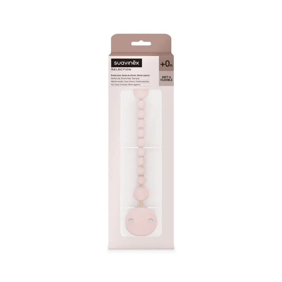 Clip in silicone Suavinex, portaciuccio con catenella in silicone monopezzo, +0 mesi, colore Essence, nudo