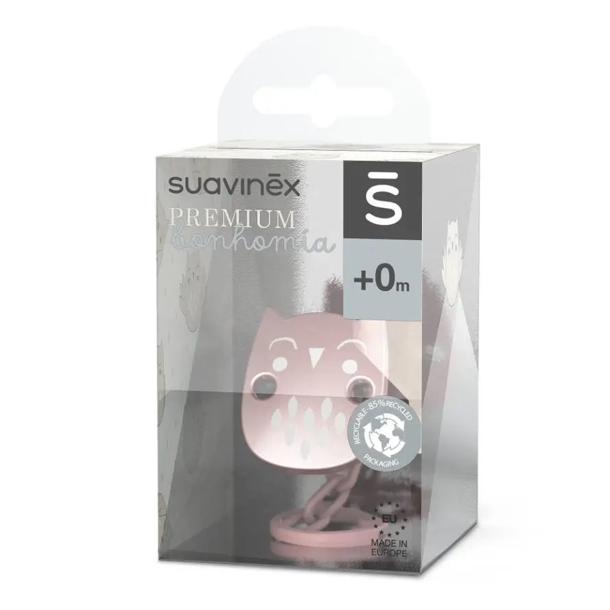 Suavinex Pin Clip Premium. Catena succhietto con effetto metallico opaco. +0 mesi. Rosa