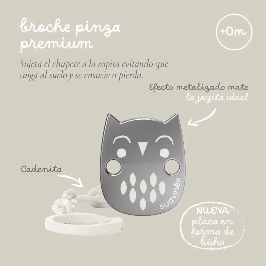 Suavinex Pin Clip Premium. Catena succhietto con effetto metallico opaco. +0 mesi. Rosa