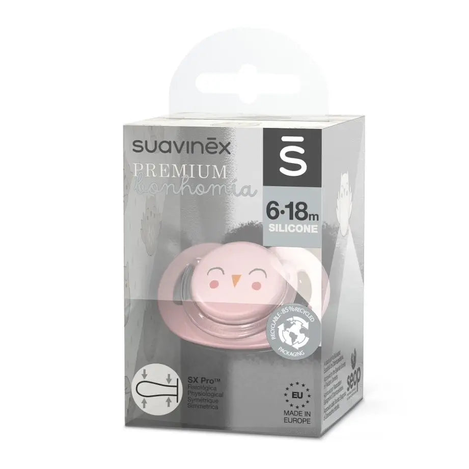 Suavinex Succhietto Premium per bambini 6-18 mesi. Succhietto con tettarella fisiologica in silicone Sx Pro. Bonhomia, Rosa