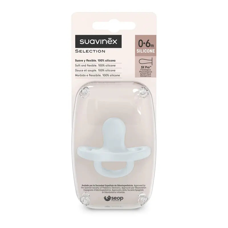 Suavinex Ciuccio Tutto Silicone Fisiologico Sx Pro, 0/6 mesi, Blu Ballad