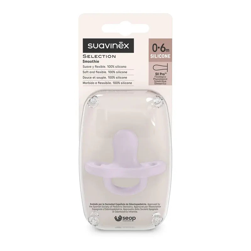 Suavinex Ciuccio Tutto Silicone Fisiologico Sx Pro, 0/6 mesi, Lavanda