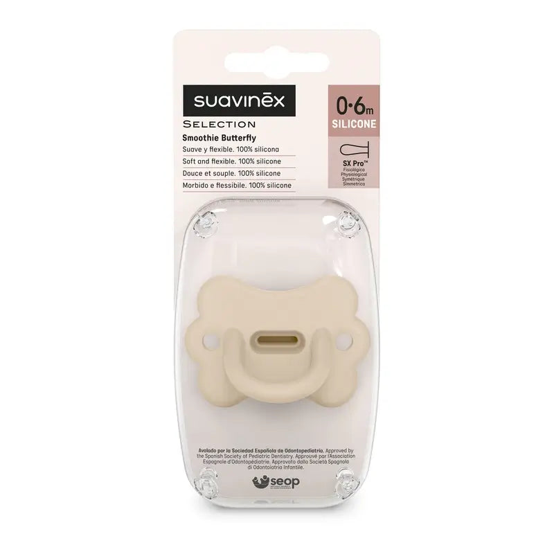 Suavinex Ciuccio Tutto Silicone Soother Sx Pro, 0/6 mesi, Irish Cream Butterfly