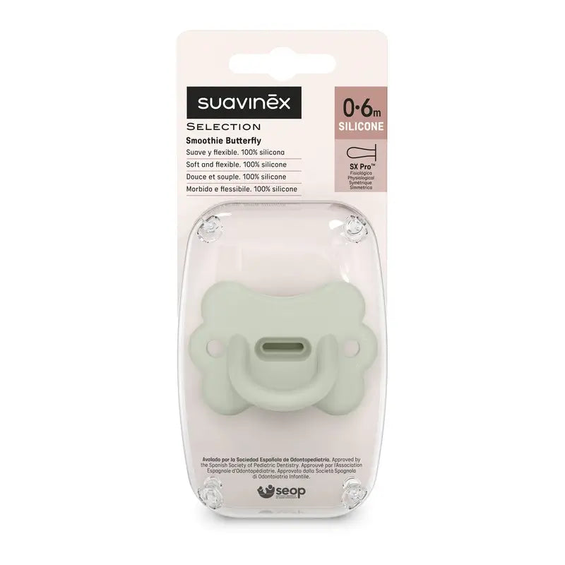Suavinex Ciuccio Tutto Silicone Sx Pro, 0/6 Mesi, Verde Lago Farfalla