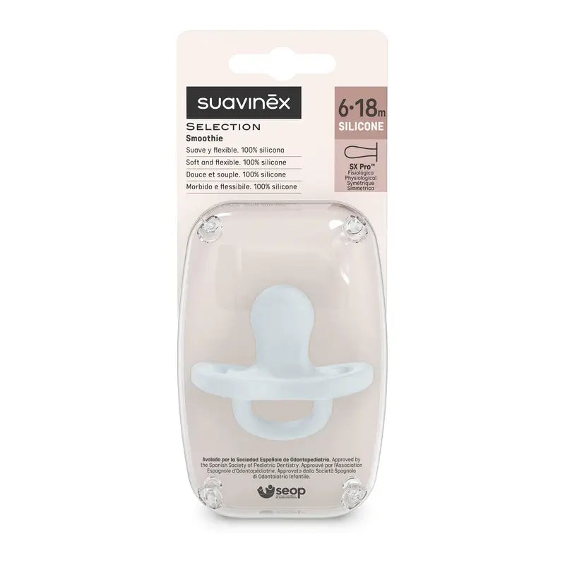 Suavinex Ciuccio Tutto Silicone Fisiologico Sx Pro, 6/18 mesi, Blu Ballad