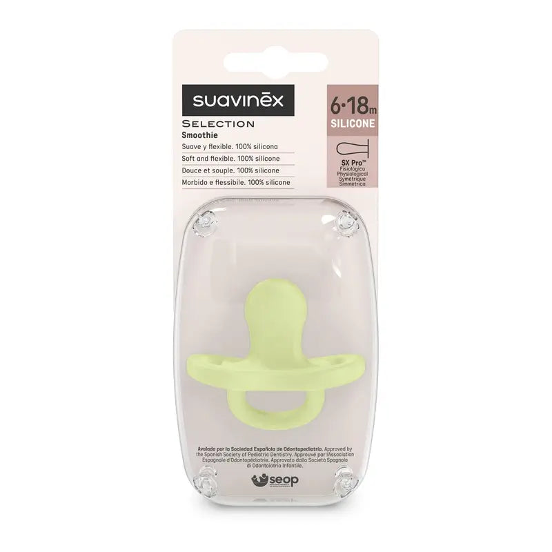 Suavinex Ciuccio Tutto Silicone Fisiologico Sx Pro, 6/18 mesi, Lime