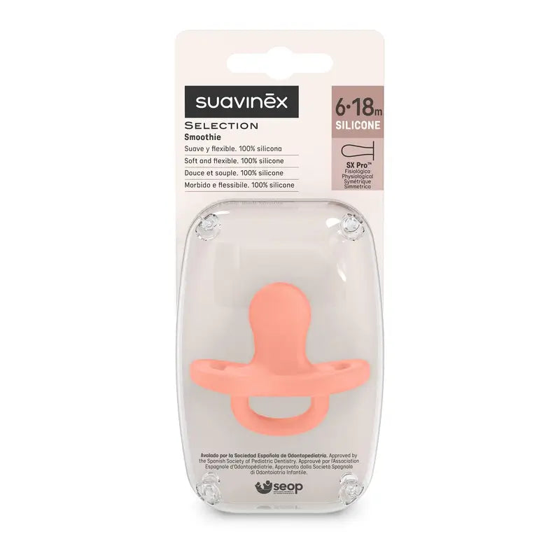 Suavinex Ciuccio Tutto Silicone Sx Pro, 6/18 mesi, Rosa Pesca