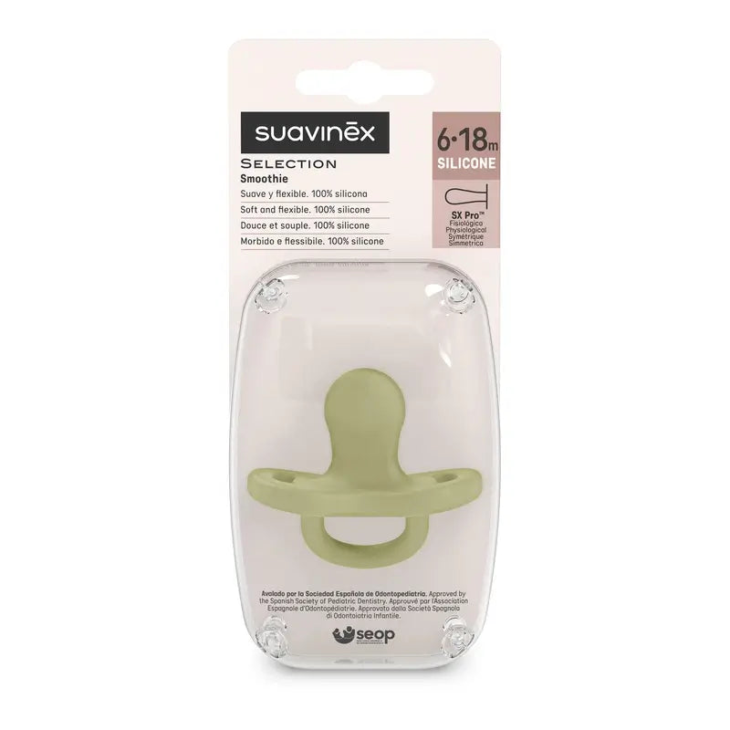 Suavinex Ciuccio Tutto Silicone Fisiologico Sx Pro, 6/18 Mesi, Verde Tartaruga