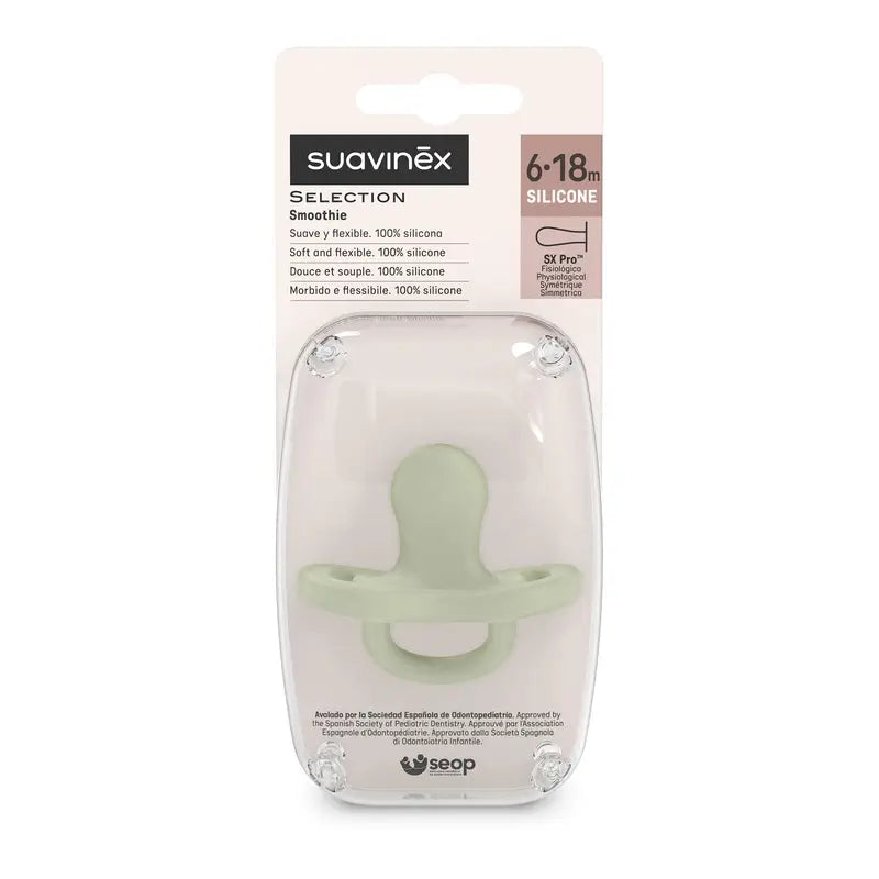 Suavinex Ciuccio Tutto Silicone Fisiologico Sx Pro, 6/18 Mesi, Verde