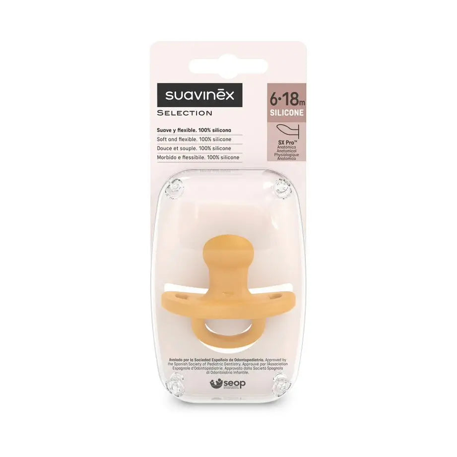 Suavinex Ciuccio tutto in silicone, per bambini di 6/18 mesi, senape