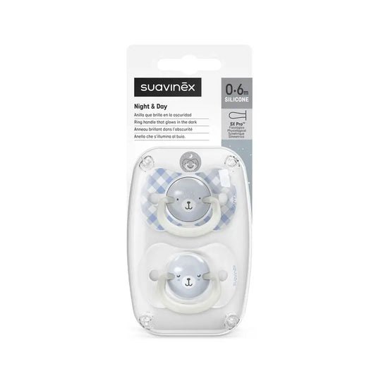 Suavinex Night & Day Succhietto notturno Sx Pro capezzolo 0/6 mesi blu, 2 unità