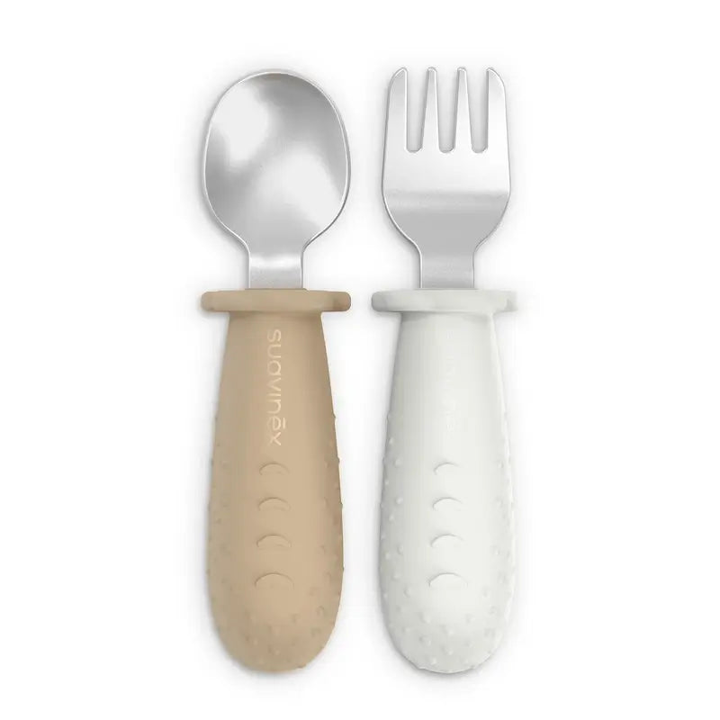Suavinex Posate per l'apprendimento dell'acciaio inossidabile, +6 mesi, beige