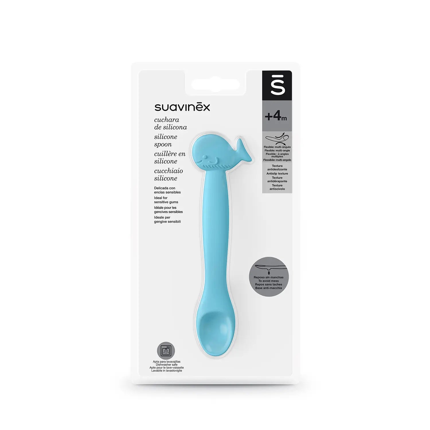 Suavinex Cucchiaio in silicone per neonati +4 mesi, colore blu
