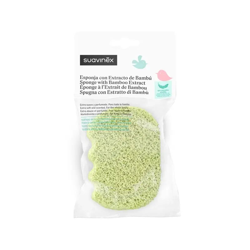 Suavinex Spugna da bagno con estratto di bambù, +0 Mesi / Familiare