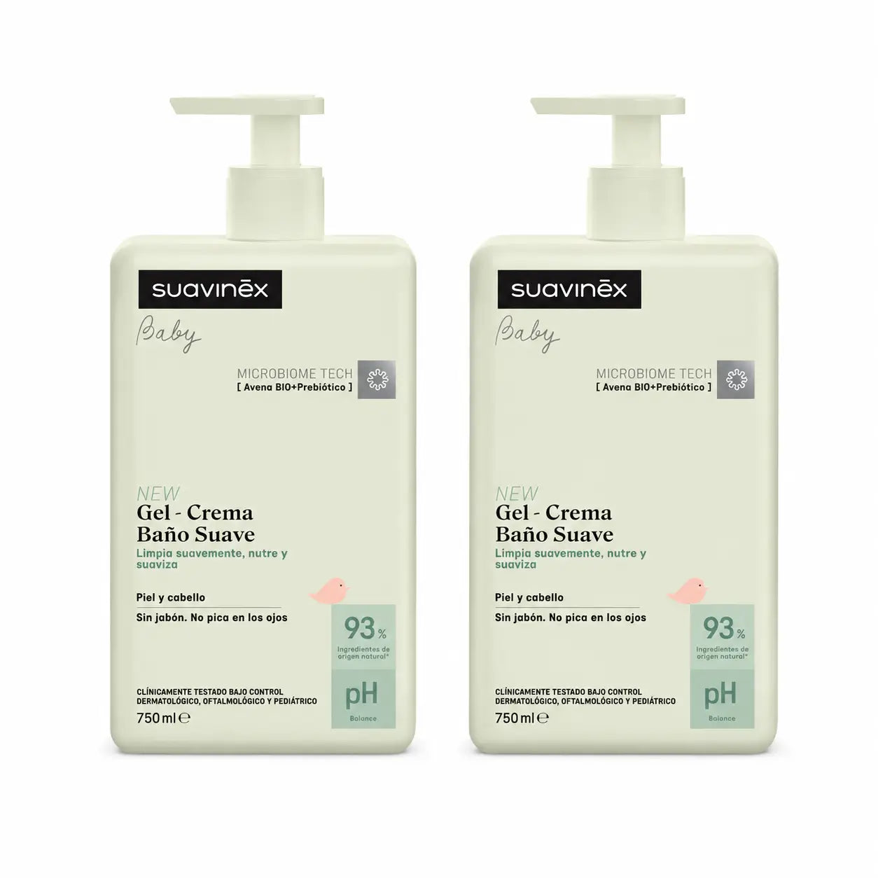 Suavinex Gel bagno delicato per bambini - Crema, 750 Ml , confezione da 2