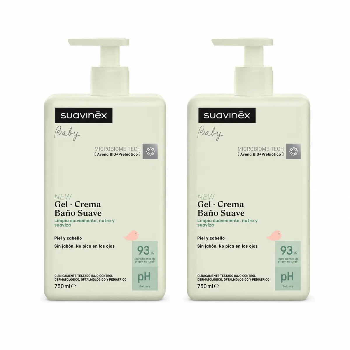 Suavinex Gel bagno delicato per bambini - Crema, 750 Ml , confezione da 2