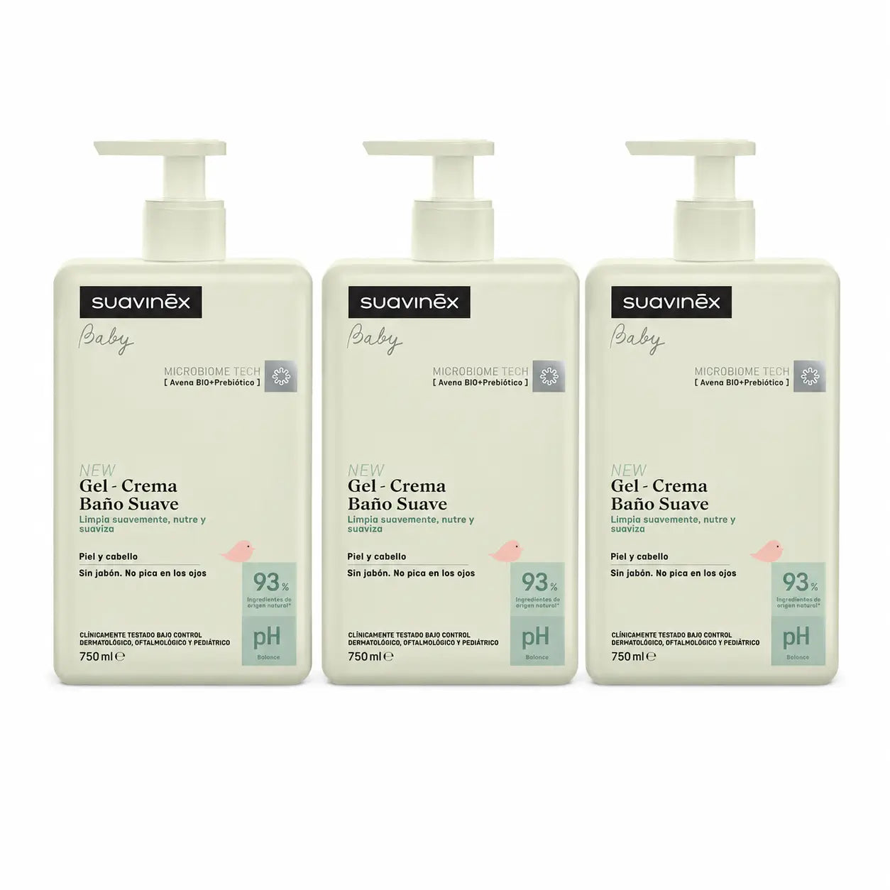 Suavinex Gel bagno delicato per bambini - Crema, 750 Ml , confezione da 3