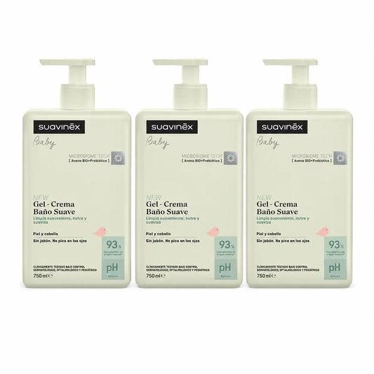 Suavinex Gel bagno delicato per bambini - Crema, 750 Ml , confezione da 3