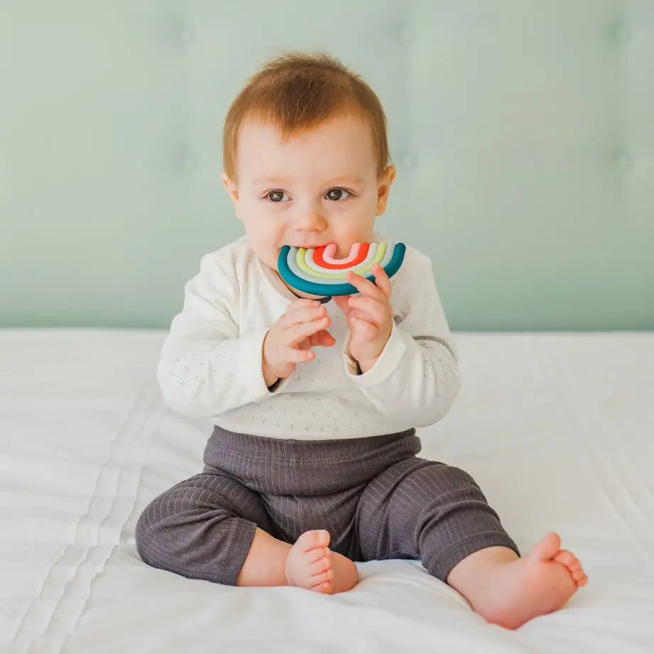 Suavinex Teether in silicone +0 mesi, arcobaleno, blu