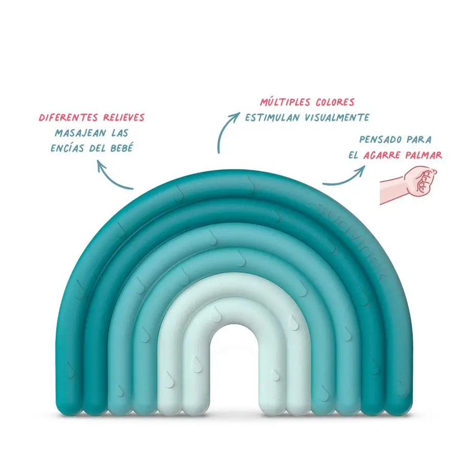 Suavinex Teether in silicone +0 mesi, arcobaleno, blu
