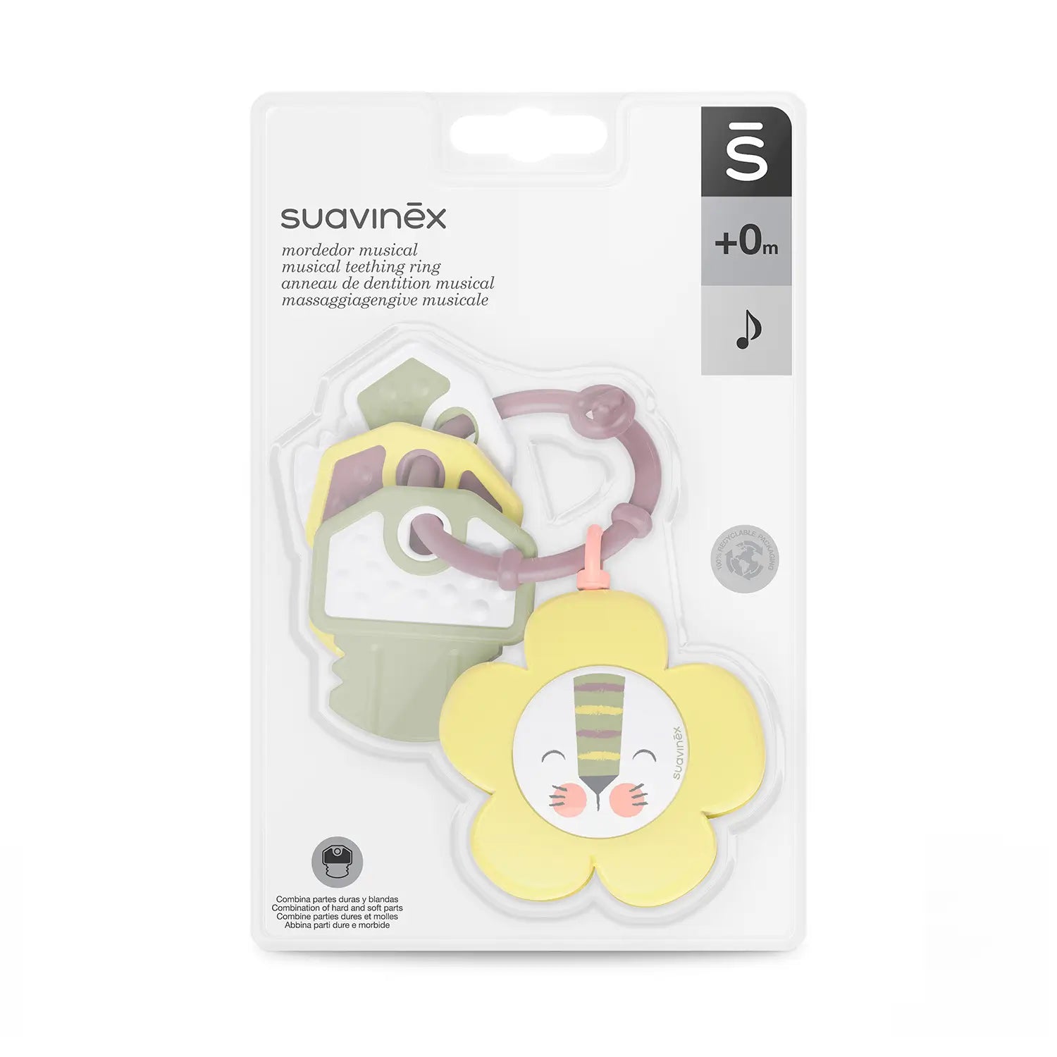 Suavinex Teether musicale con sonaglio +0 mesi, chiavi, giallo