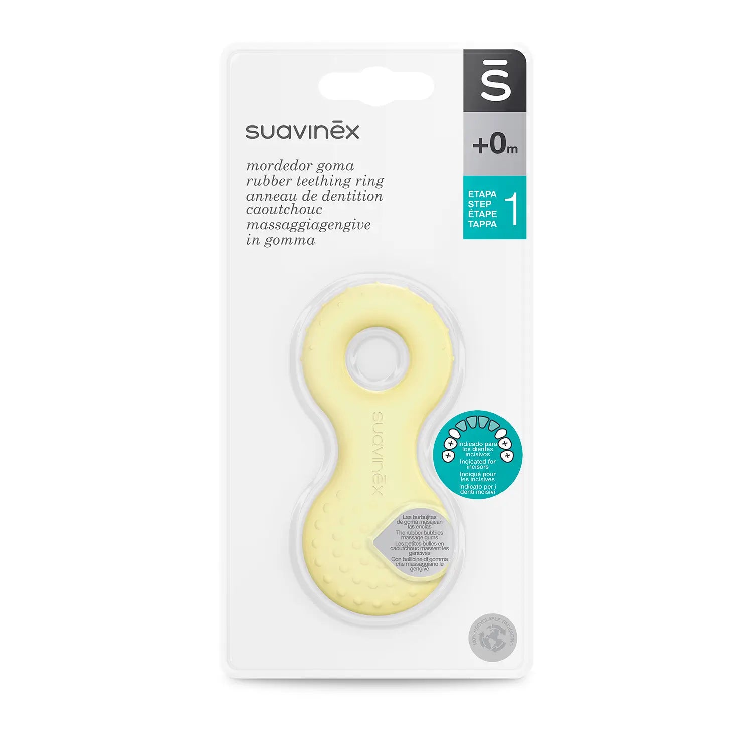 Suavinex Rubber Teether +0 mesi, anello di dentizione, giallo