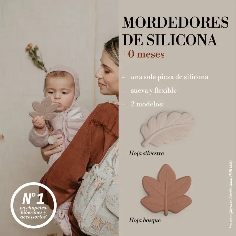 Suavinex Teether Foglia in silicone, rosa poesia
