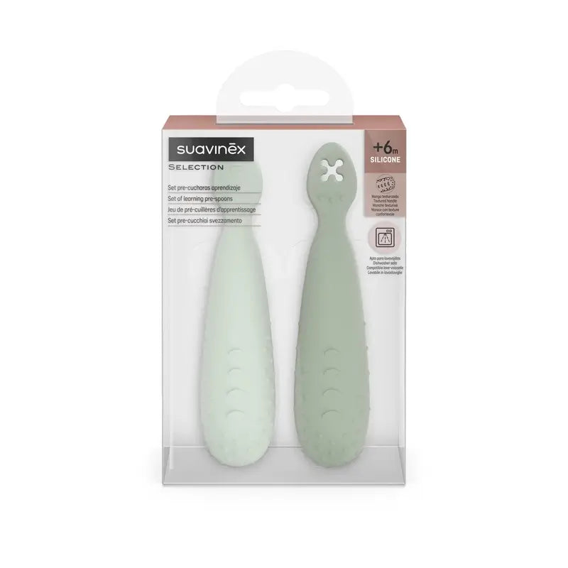 Suavinex Confezione 2 Cucchiai in silicone, +6 mesi, verde