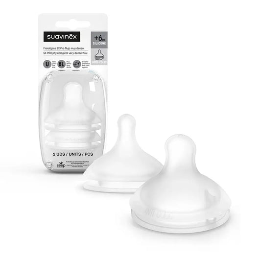 Suavinex Confezione da 2 tettarelle in silicone Sx Pro, flusso molto denso (Xl)