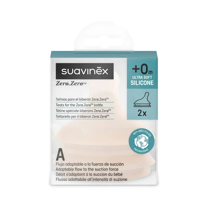 Suavinex Confezione 2 tettarelle Zero Zero, Flusso adattabile (A), +0 mesi, equo