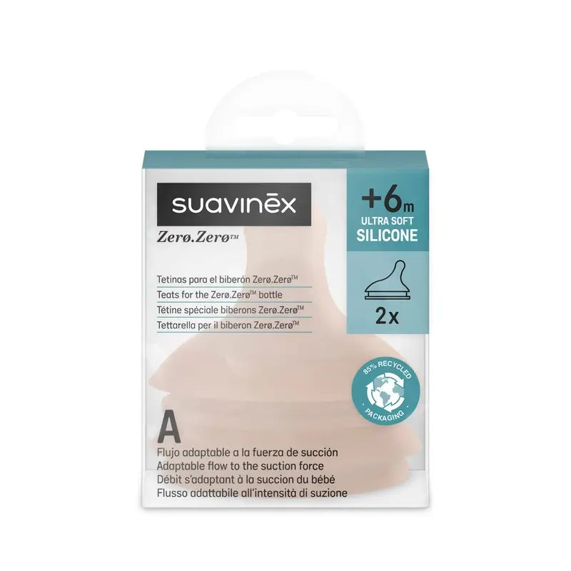 Suavinex 2 Pack 2 tettarelle Zero Zero Flusso Adattabile (A), +0 Mesi, Medio