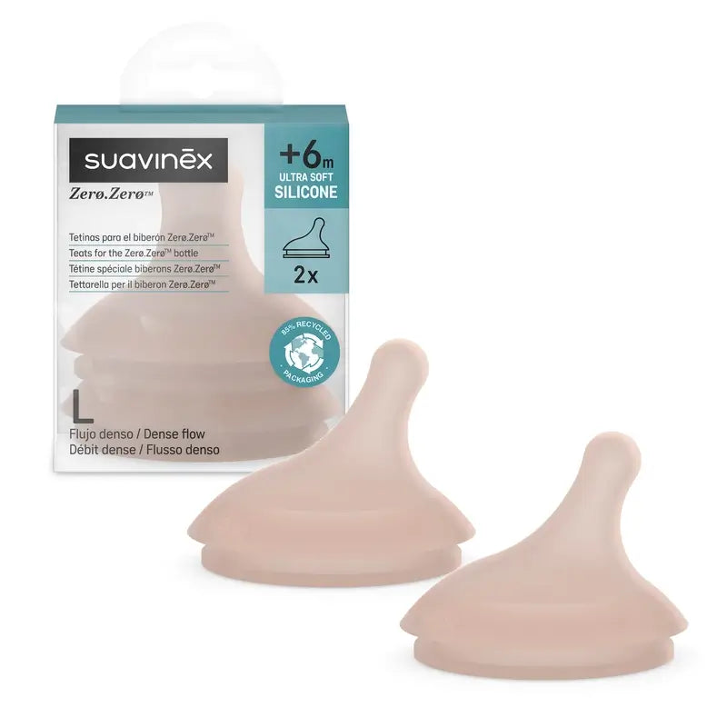Suavinex Confezione 2 tettarelle Zero Zero Flusso Denso (L), +6 mesi, Profondo