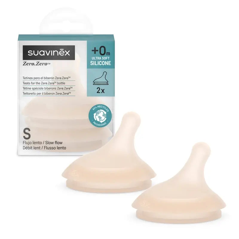 Suavinex Confezione 2 tettarelle Zero Zero a flusso lento (S), +0 mesi, leggera
