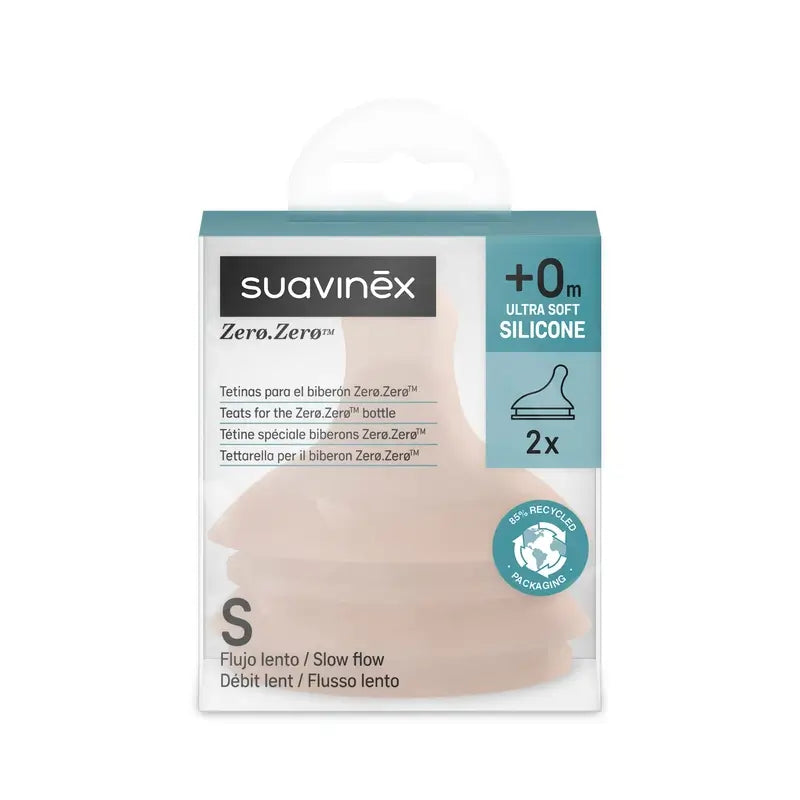 Suavinex 2 Pack 2 tettarelle Zero Zero a flusso lento (S), +0 mesi, medio